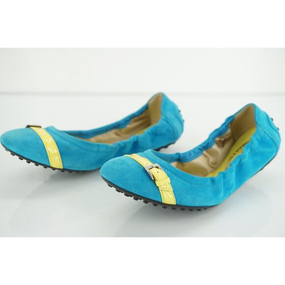Tod's Dee Blue Suede Belted Cap Toe Ballet Flats Size 36.5 Women's shoe New - Picture 2 of 10